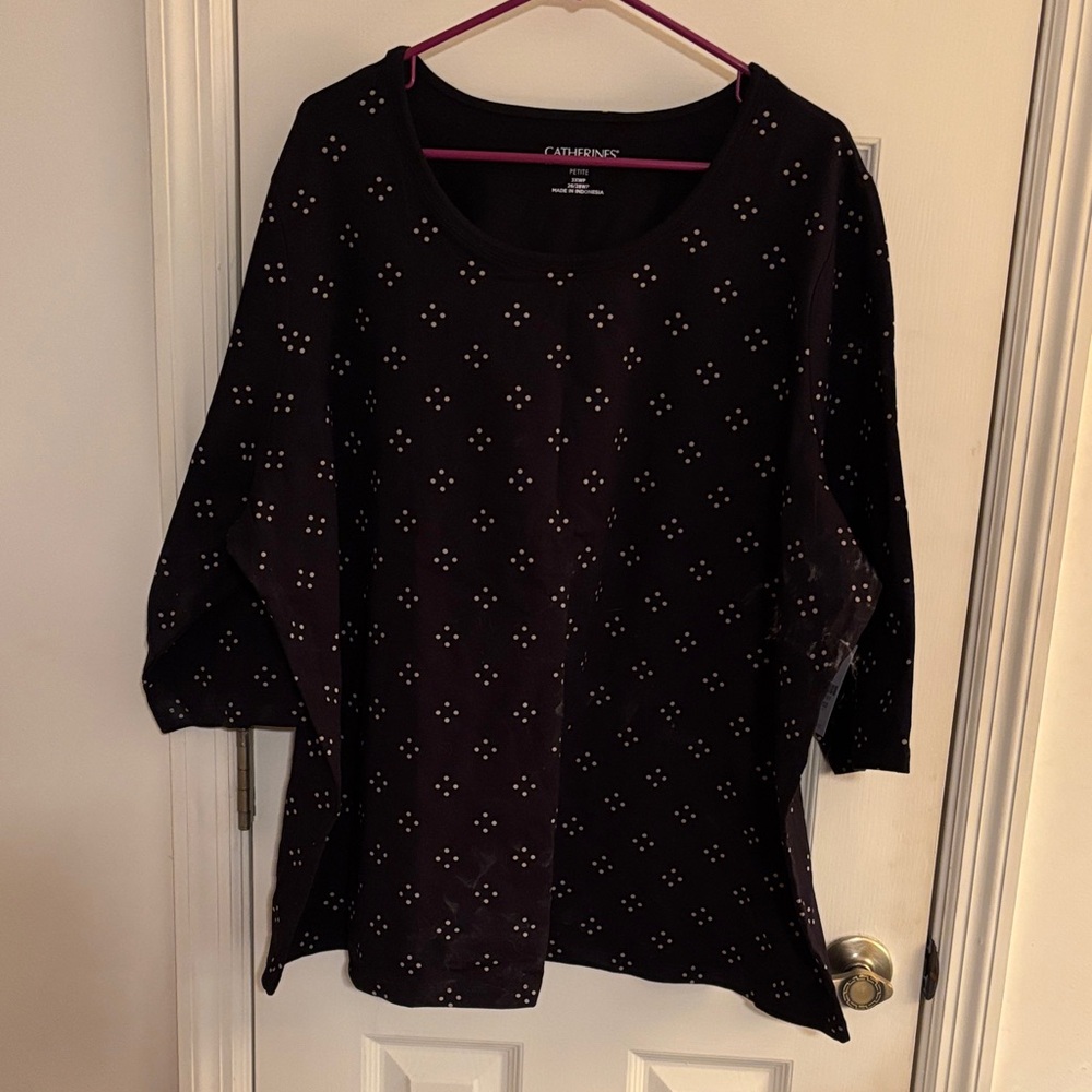 Catherines Black Blouse with White Dots